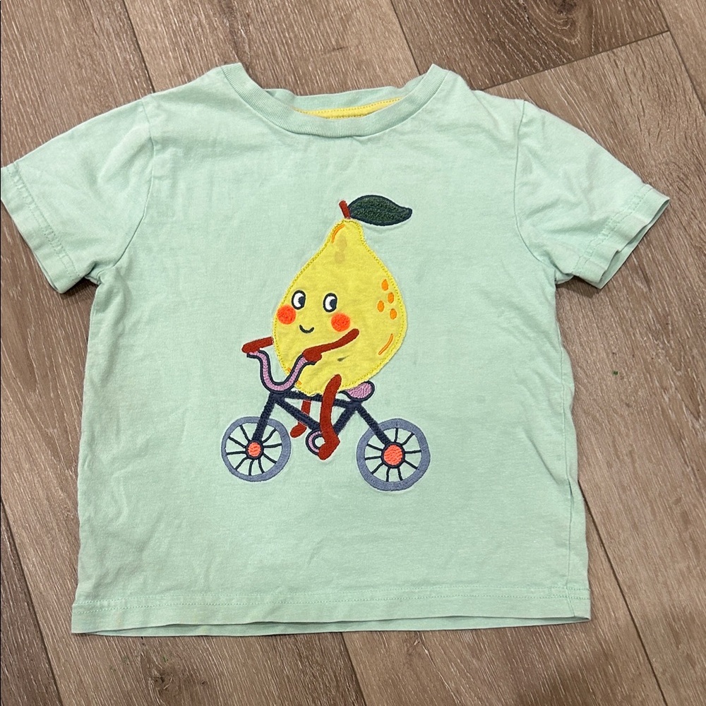 Mini Boden Mint Tee with Pear on Bicycle